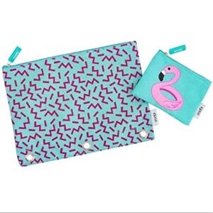 Yoobi Flamingo 2 Piece Teel Pouch Storage Set Aqua Pink